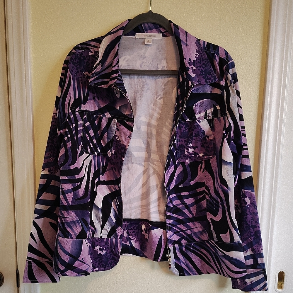 Erin London Abstract Purple Jean Jacket